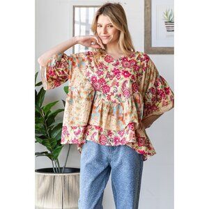 Oli & Hali Washed Multi Print Oversized Top